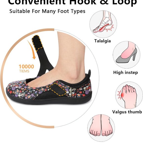 Womens Wide Toe Mary Jane Flats Breathable Diabetic Shoes Slip-Resistant - Picture 4 of 7